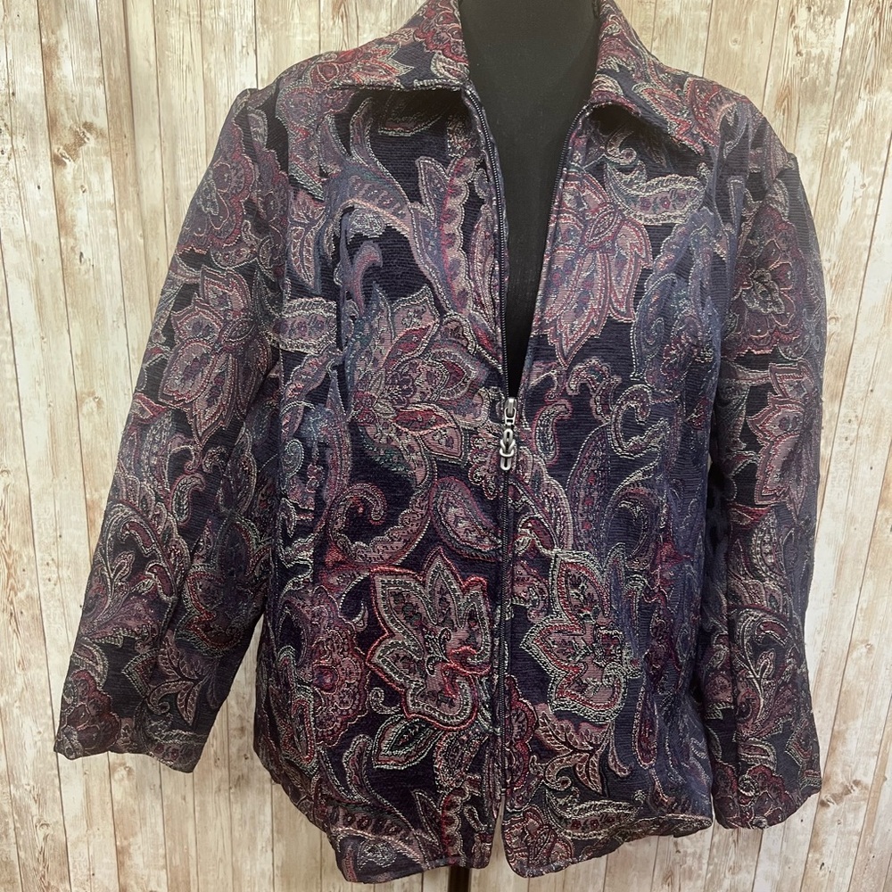 Bon Worth Black and Purple Paisley Blazer‎ with Velvet Sheen - Vintage